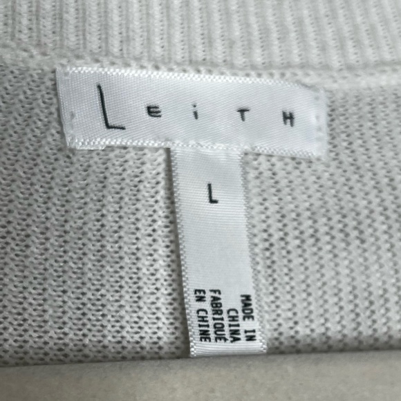 Leith Ruffle Sleeve Modal Cotton Long Sleeve Crewneck White Sweater Lightweight - Picture 7 of 11